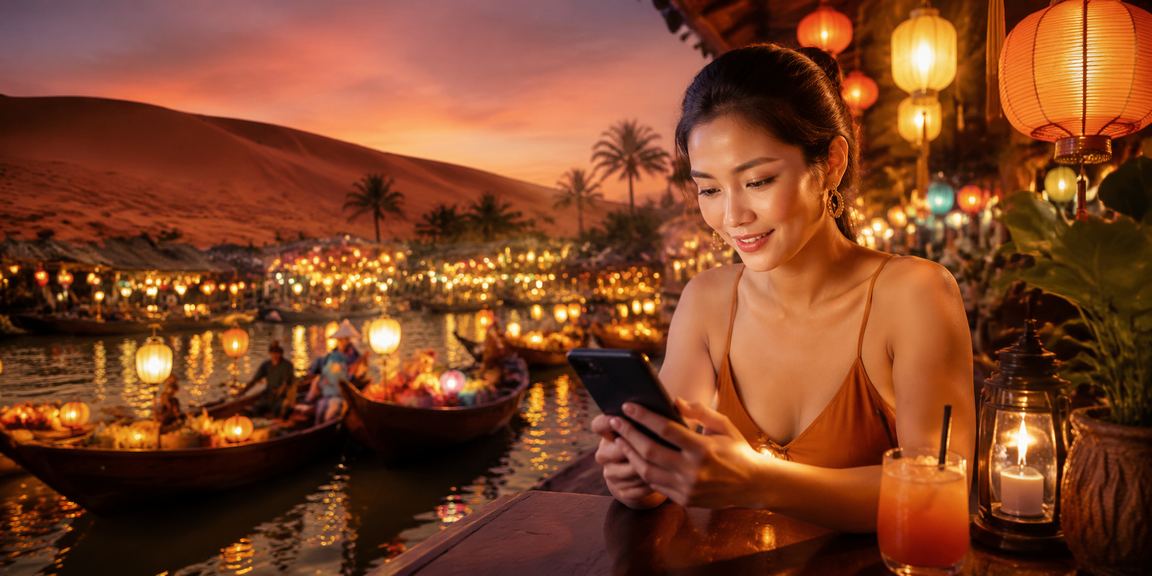 Cảnh đặt cược casino trực tuyến phong cách Việt Nam với màu sắc sôi động